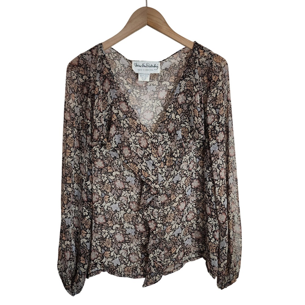 Diane Von Furstenberg Blouse Women's 6 Floral Sheer Long Sleeve - Picture 1 of 5